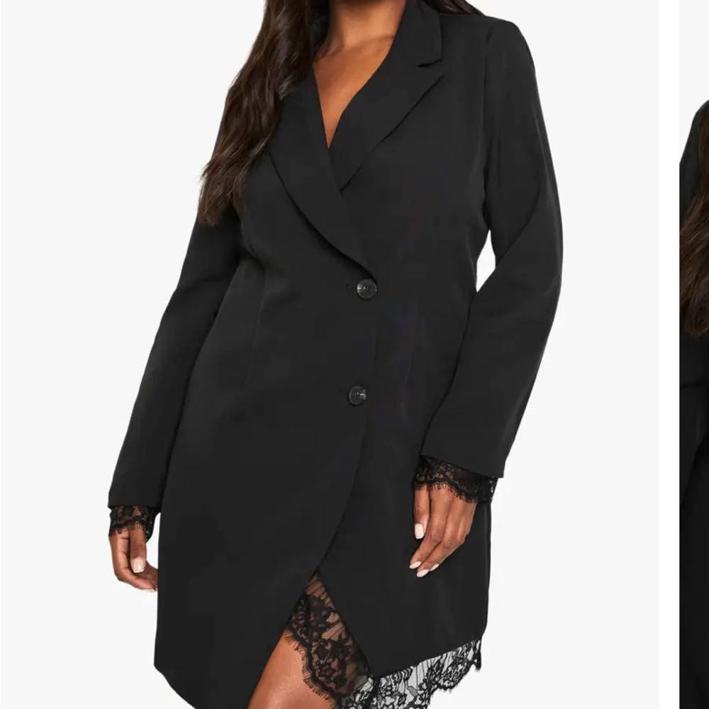 Boohoo Black Blazer Dress with Lace Trim